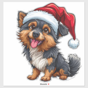 Süßer Hund mit Weihnachtsmannmütze feiert Weihnach Aufkleber