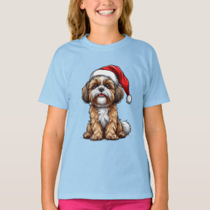 Süßer Hund mit Weihnachtsmannmütze feiert Weihnach T-Shirt