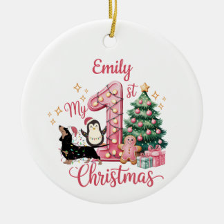 Süßer Hund Pinguin Mein erstes Weihnachten Keramik Ornament