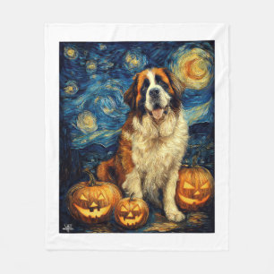 Süßer Hund Saint Bernard Halloween Jack O Lantern Fleecedecke