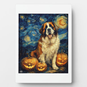 Süßer Hund Saint Bernard Halloween Jack O Lantern Fotoplatte