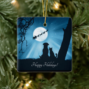 Süßer Hund und Katze Frohe Weihnachten Keramikornament