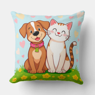 Süßer Hund und Katze zusammen Freundschaft Tiersti Kissen