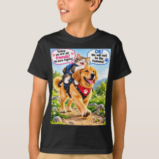 süßer Hund und Katzenfreundschaft T-Shirt lustiges