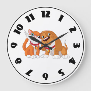 Süßer Hund und Katzenuhr Große Wanduhr