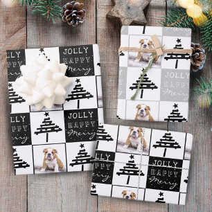 Süßer Hund Welpe Haustier Foto Schwarzer Weihnacht Geschenkpapier Set
