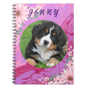 Süßer Hund Zurück zur Schule Rosa Floral Aquarell Notizblock