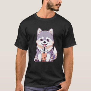 Süßer Husky-Hund trinkt Bubble Milk Tea  Hund T-Shirt