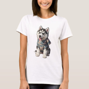 Süßer Husky-Welpe im Wintersweater T-Shirt
