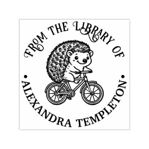 Süßer Igel auf Fahrrad Bibliotheksbuch Name Permastempel