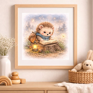 Süßer Igel beim Lesen eines Buches Kinderkinderzim Poster