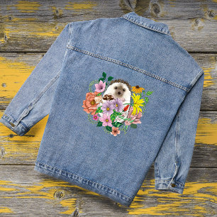 Süßer Igel Bunte Wildblumen Wald Jeansjacke
