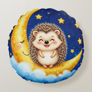 Süßer Igel Goldene Mondsichel Rundes Kissen