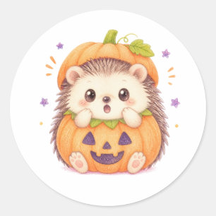 Süßer Igel im Kürbiskostüm Halloween-Illustration Runder Aufkleber
