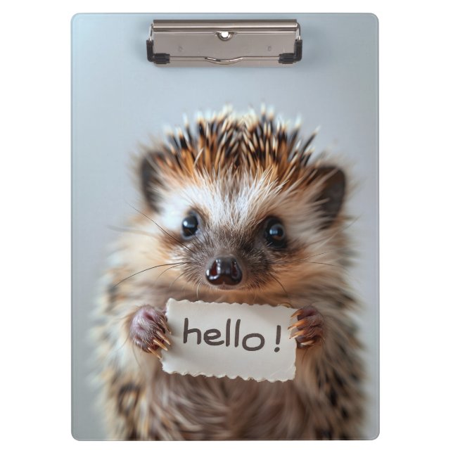 Süßer Igel mit "Hallo!"-Schild Klemmbrett (Vorderseite)