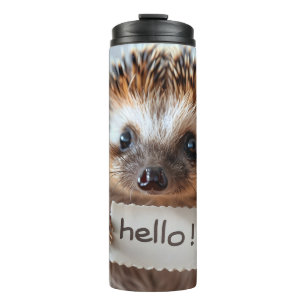 Süßer Igel mit "Hallo!"-Schild Thermosbecher