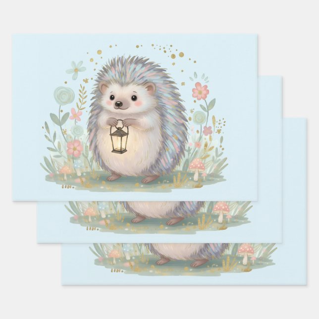 Süßer Igel mit Laterne Geschenkpapier Set (Set)