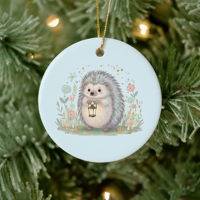 Süßer Igel mit Laterne Keramik Ornament (Baum)