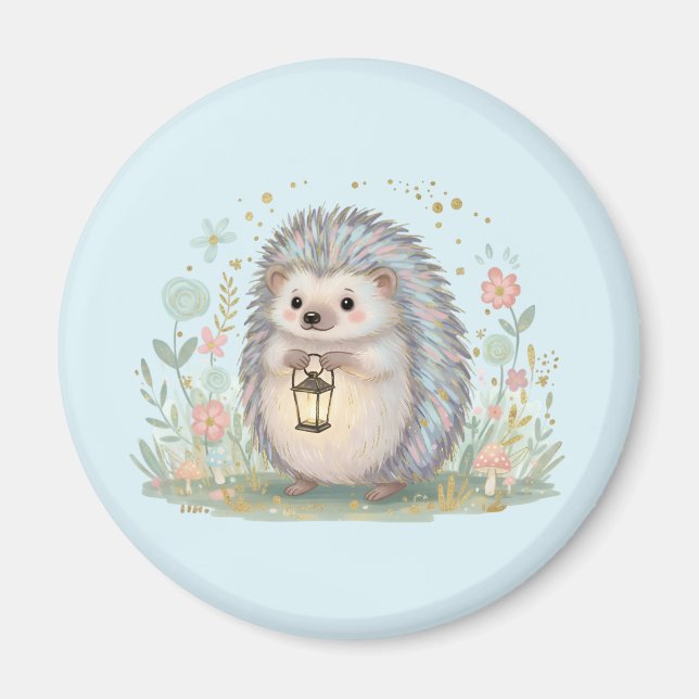 Süßer Igel mit Laterne Magnet (Vorne)
