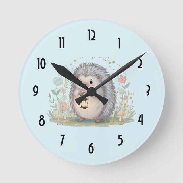 Süßer Igel mit Laterne Runde Wanduhr (Vorderseite)
