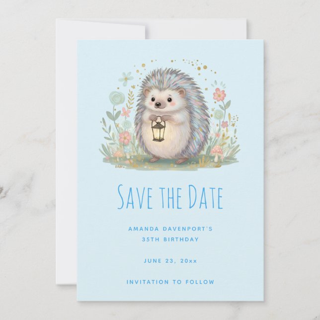 Süßer Igel mit Laterne Save The Date (Vorderseite)