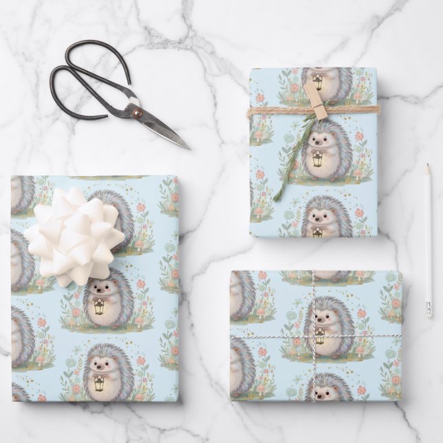 Süßer Igel mit Laternenmuster Geschenkpapier Set (Vorderseite)