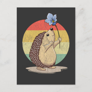 Süßer Igel Retro-Blume Sonnenuntergang Herbst Tier Postkarte