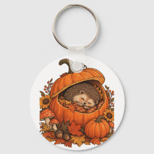 Süßer Igel schlafender Kürbis gemütlicher Herbst Schlüsselanhänger