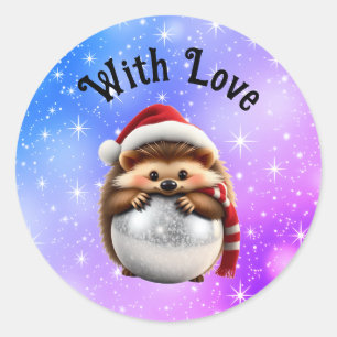 Süßer Igel umarmt Weihnachtsball-Rundsticker Runder Aufkleber
