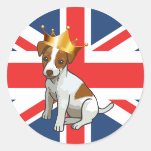 Süßer Jack Russell mit Krone und Union Jack Runder Aufkleber