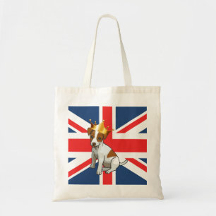 Süßer Jack Russell mit Krone und Union Jack Tragetasche