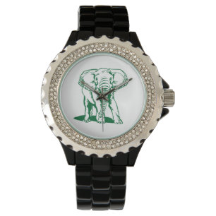 Süßer Jägergrüner Elefant Liniendrawing Armbanduhr