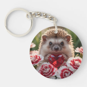 Süßer Januar-Igel mit Granatherz Schlüsselanhänger