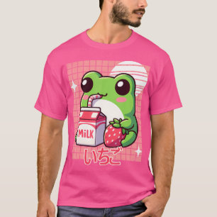 Süßer japanischer Kawaii-Anime-Frosch-Erdbeer-Milc T-Shirt