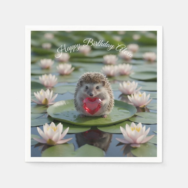 Süßer Juli-Igel mit Rubin-Herz Serviette (Vorderseite)