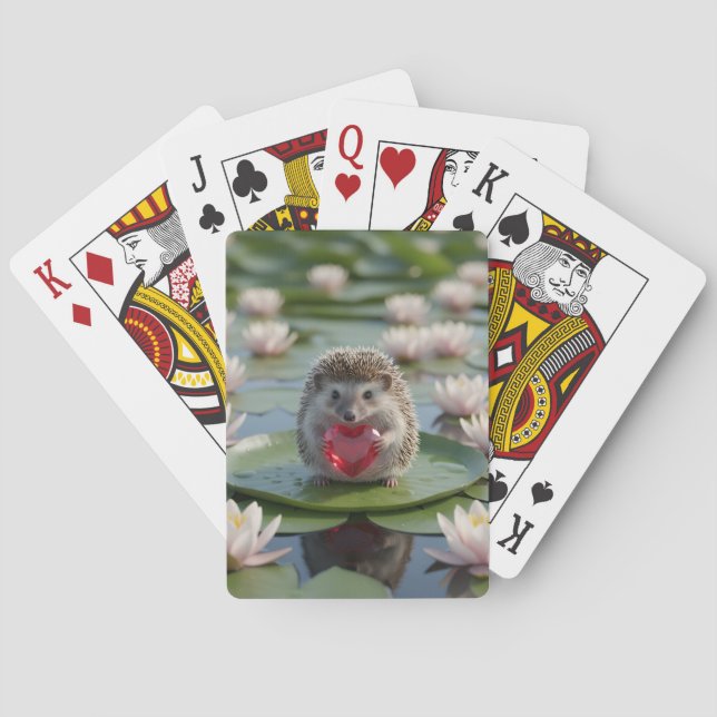 Süßer Juli-Igel mit Rubin-Herz Spielkarten (Rückseite)