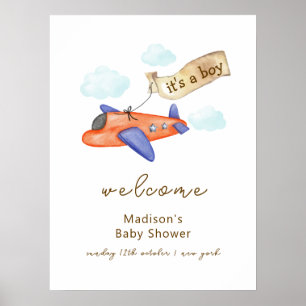 Süßer Junge Aviator Flugzeug Baby Shower Willkomme Poster