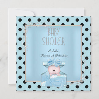 Süßer Junge Baby Shower Blau Weiß Schwarz Einladung