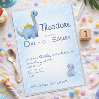 Süßer Junge Blau Wasserfarbe One-a-Saurus 1. Gebur Einladung
