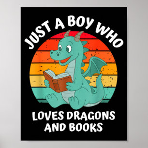 Süßer Junge liebt Drachen-Bücher für Kinder Poster