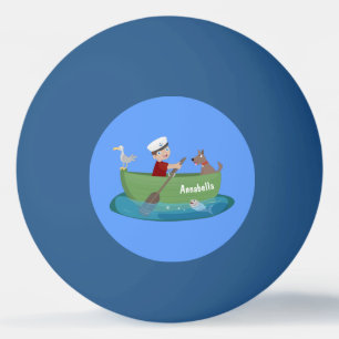 Süßer Junge Matrose und Hund rudern Boot Cartoon Tischtennisball