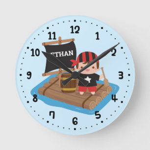 Süßer Junge Pirat Set Sail Floß Kinder Wanddekorat Runde Wanduhr