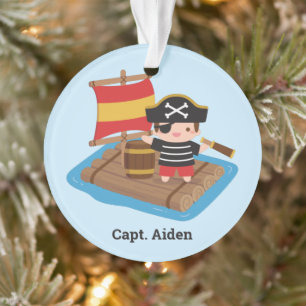 Süßer Junge Piratenkapitän Holzfloß Kinder Name Ornament