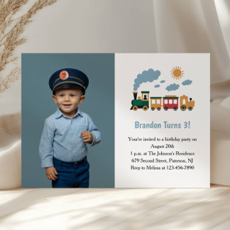 Süßer Jungen-Zug-Foto-Kinder-3. Geburtstagsfeier Einladung
