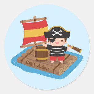 Süßer Jungenpiratensegel-Abenteuer-Kinder Personal Runder Aufkleber
