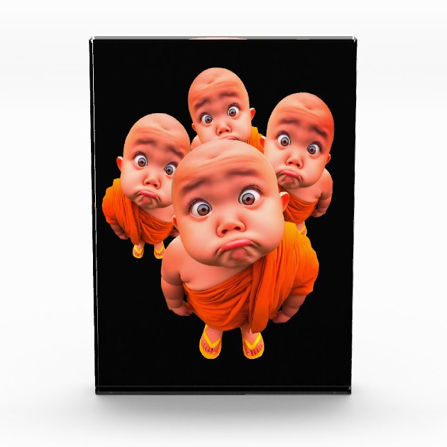 Süßer junger Mönch Minimalistische orange Robe  Fotoblock (Vorderseite)