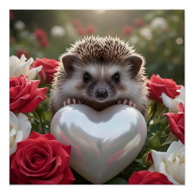 Süßer Juni-Igel mit Perlenherz Poster (Vorderseite)