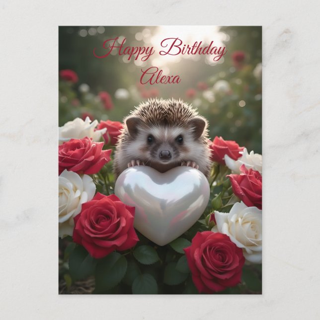 Süßer Juni-Igel mit Perlenherz Postkarte (Vorderseite)
