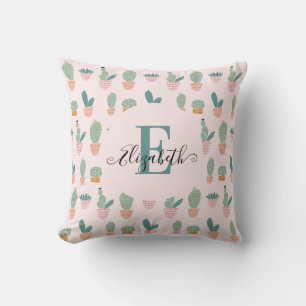 Süßer Kaktus Kaktus Sukkulente Rosa Grün Monogramm Kissen