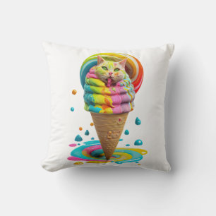 Süßer Katzen-Eiscreme-Waffel-Kegel bunt Kissen